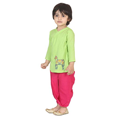 Image of BownBee Ethnic Wear Cotton Kurta Dhoti Set for Boys, Front Open Horse Embroidered With Full Sleeves