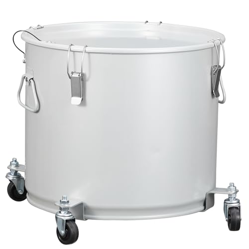 PioneerWorks Fryer Grease Bucket 10 Gal, Coated Carbon Steel Oil Filter Pot with Caster Base, Oil Disposal Caddy, Transport Container with Lid Lock Clip Nylon Filter Bag, Silver