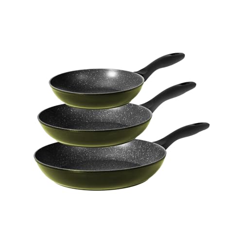 Avilia Set 3 Padelle Antiaderenti e Antigraffio con Manici Ergonomici - Batteria di Padelle per Cucina Senza Olio, Fondo Rettificato, in Alluminio 20-24-28cm, Made in Italy