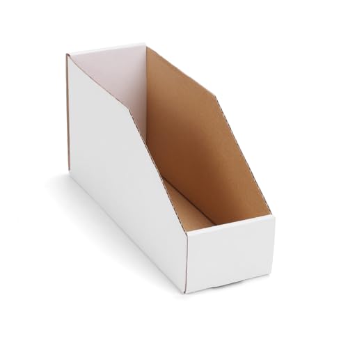 Image of EXYGLO Cardboard Storage Bins 35 Pack, 9.4x3x4.5 Inch Cardboard Boxes, Corrugated Organizer Bins for Pantry, Shelves, Garage, Office, Shop, White
