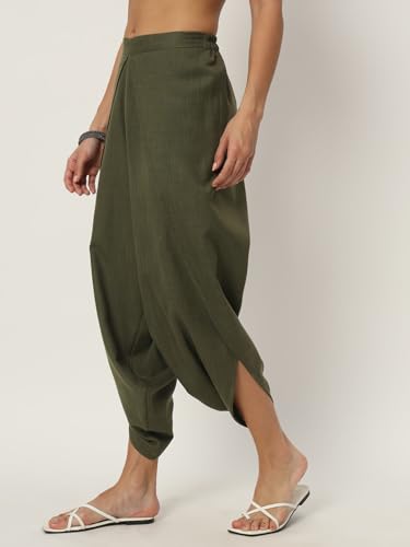 Image of 9rasa Women's Cotton Solid Harem Dhoti Pants for Casual FusionWear Workwear