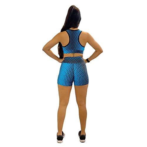 Conjunto 3 Pçs Roupa Academia Calça Shorts Top Nadador (Azul, M)