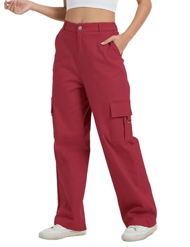 Image of Cargo Pants for Women High Waist Wide Leg Stretchy Pull On Baggy Casual Pants with Pockets