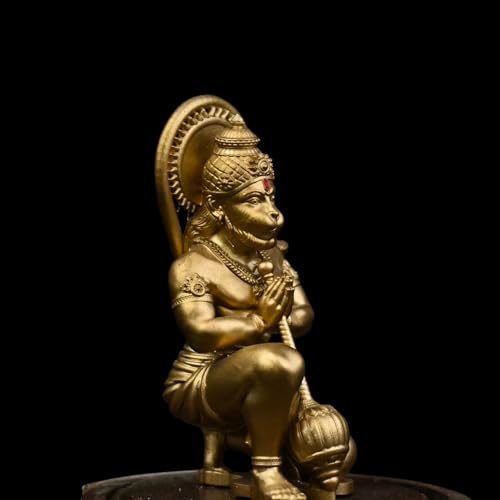 Image of Hanuman Idol for Car Dashboard, Home, Office Desk Hanuman Ji Murti for Peace, Positivity | Bajrangbali Murti for Pooja, Temple Showpiece, Decoration, Festivals & Gifting (Gold 90 mm)