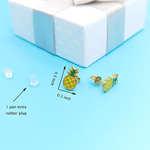 14K Gold Plated Pineapple Stud Earrings,Fun Cute Jewellery,Hawaii Earring,Fruit Earrings for Women Girls,Gifts for Her4