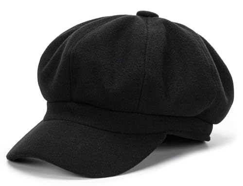 NociHah Kids-Wool-Newsboy-Caps-Flat-Hat Herringbone Boy Girl Cabbie Hats Infant Toddler Child Beret Hat Black