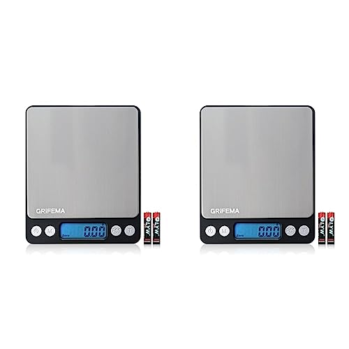 Grifema - Báscula De Cocina Con Pantalla Lcd, Digital, Balanza Con Tapa, Acero Inoxidable Exclusivo En Amazon , 0.01-500 G Paquete De 2 Grifema - Báscula De Cocina Con Pantalla Lcd, Digital, Balanza Con Tapa, Acero Inoxidable Exclusivo En Amazon , 0.01-500 G Paquete De 2