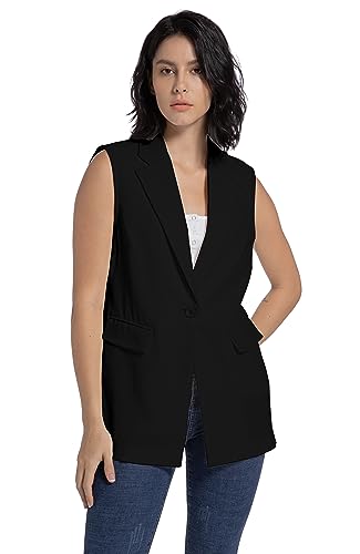 V VOCNI Long Vest for Women Sleeveless Blazer Vest Open Front Button Lapel Duster Trench Cardigan Top2