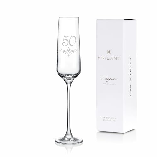Brilant Poem - Calici da spumante con incisione – moderni bicchieri da spumante con motivo ornamentale e accento di cristallo, 50° compleanno, donna e uomo, idea regalo per donne e uomini, realizzati