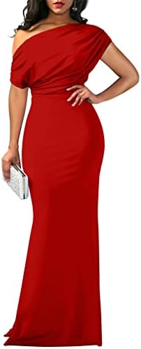 YMDUCH Women's Elegant Sleeveless Off Shoulder Bodycon Long Formal Party Evening Dress Red