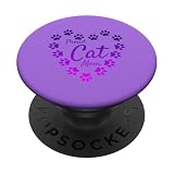 Purple Proud Cat Mom Heart Paw Prints Estética Lindo PopSockets PopGrip Adhesivo