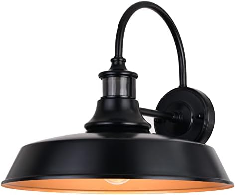 VAXCEL Dorado Outdoor Steel Wall Light with Motion Sensor, 15" W x 13.25" H Rustic Farmhouse Gooseneck Wall Sconce for Porch, Patio, Deck, or Front Door, Bronze