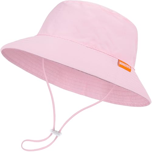 Baby Sun Hat Kids Summer UPF 50+ Toddler Bucket Hat Wide Brim Adjustable Beach Hats for Boys Girls Age 0-6 Years Pink