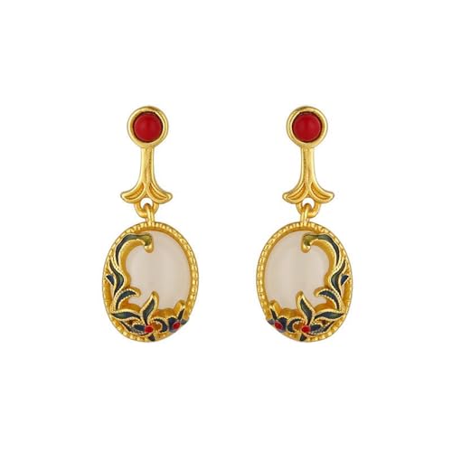 Boucles d'oreilles ovales Argent S925 et Jade Blanc Naturel de Prestige