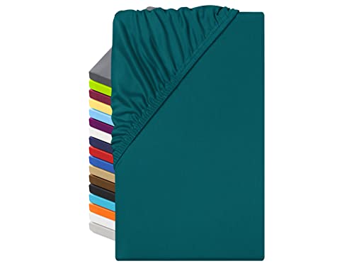 npluseins Microfaser Spannbettlaken fein gewebt, 200x220 cm, Petrol – Ansicht 1
