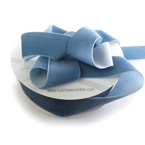 2 Velvet Ribbon Single Sided Soft Plush Luxury Craft Trim for Hair Bows Sewing Gift Wrapping Decorations Floral Arrangements and DIY Projects (Antique Blue 5 Yards)