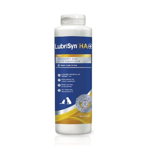 LubriSyn Hyaluronic Acid + MSM Joints Supplement, 16oz: Natural Pure HA Liquid Dog and Cat Joint & Cartilage Support, Relief, and Lubrication for Pets Including Dogs, Cats and Horses, Vegan Formula