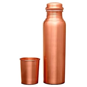 Signoraware Copper Bottle with Glass (Matt) (Pack of 1 Bottle + 1 Glass 275 ml)