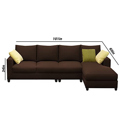Image of Jian RHS 6 Seater L Shape Sofa Set Living Room (Brown Fabric)
