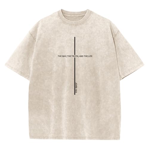 Wrenpies Christian Jesus Shirts for Men God Faith Religious Tshirt Cross Bible Verse Tops Acid Wash Oversized Graphic Tees(Apricot,XL)