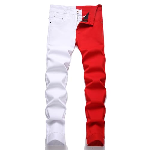 RXXKKK Men's Regular Slim Fit Jeans (30, 7271 Red White)