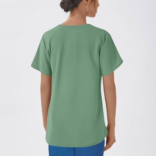 Image of FONMA Scrub Tops Women Plus Size Stretchy V-Neck Scrub Shirts with 4 Pockets Breathable Short Sleeve Nurse Uniforms