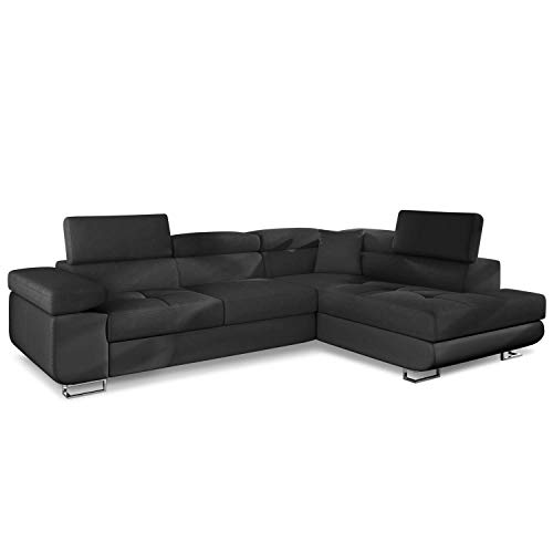 Menzzo Canape Convertible d’Angle Simili Noir | Pieds...