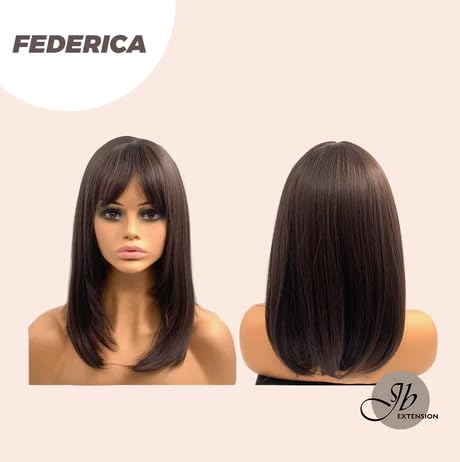 Miniatura 6 de FEDERICA - Peluca lacia marrón con flequillo completo, pelucas sin pegamento para mujer, pelucas de cabello largo sintético natural para uso diario