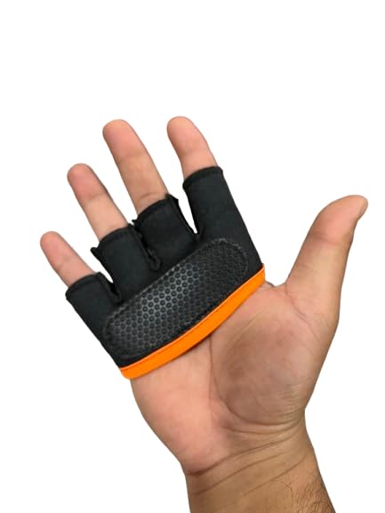 Pro Cricket Fielding Gloves, Black with Orange Trim, Half-Finger Design, Breathable Mesh, Enhanced Grip, Professional Sports Equipment-image-19
