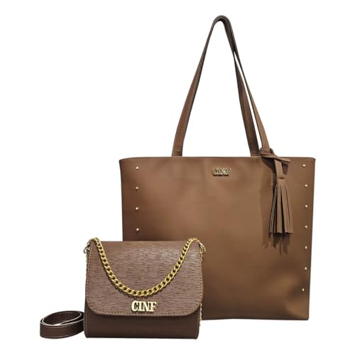 Bolsas Feminina Sacola Grande E Tira Colo Transversal Kit 2 Peças (Caramelo)