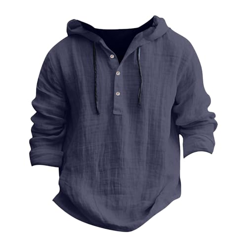 Linen Shirts for Men Lightweight Button Up Long Sleeve Shirts with Hood Loose Fit Breathable Boho Beach Linen Hoodie3