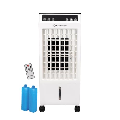 Image of Rediffusion 4-in-1 Digital Fan, Air Cooler, Humidifier & Purifier – 6 L Tank, Portable Fan with Touchscreen & Remote, 3 Wind Modes, 3 Speeds, 1–12 H Timer, 50° Oscillation, White & Black – REDAC01WT
