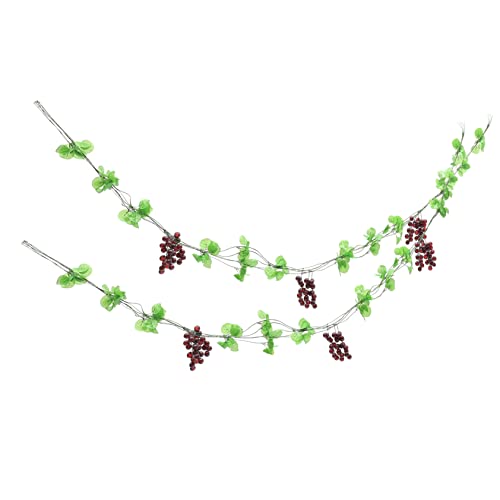 Garneck 2Pcs Artificial Grape Vine Household Decor Miniture Decoration Fruit Decor Artificial Vines Fake Leaf Twig Lifelike Grape Vines Artificial Grape Vines Garden Plastic Vine Decor #TOP26