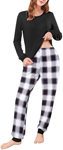 Ekouaer Womens Pajamas Sets Long Sleeve Tops with Jogger Pants Soft Pjs Lounge Set Outfits with Pockets