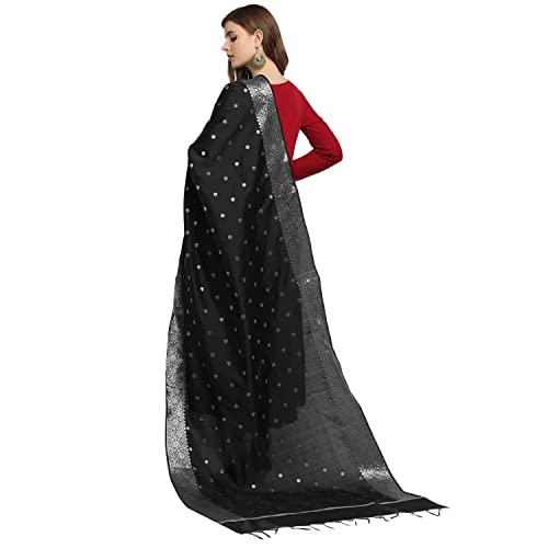 Image of DUPATTA BAZAAR Women's Solid Silk Dupatta (DB3013 Black Free)