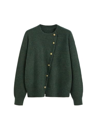 CIDER Womens Wool Blend Knit Cardigan Trendy Crew Neck Button Down Long Sleeve Cozy Fall Fashion Sweater Loose Fit Wool Top Dark Green
