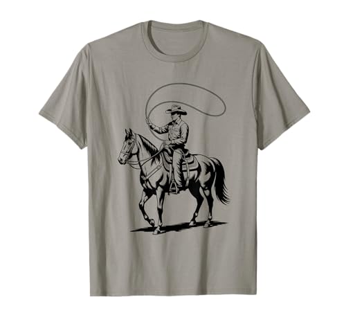 Camiseta con Estampado de Vaqueros de Rodeo, Western Oscuro, diseño de Caballo, Estilo Vaquero Camiseta