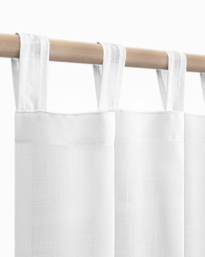 KOUFALL White Linen Sheer Curtains 84 Inches Long, Tab Top