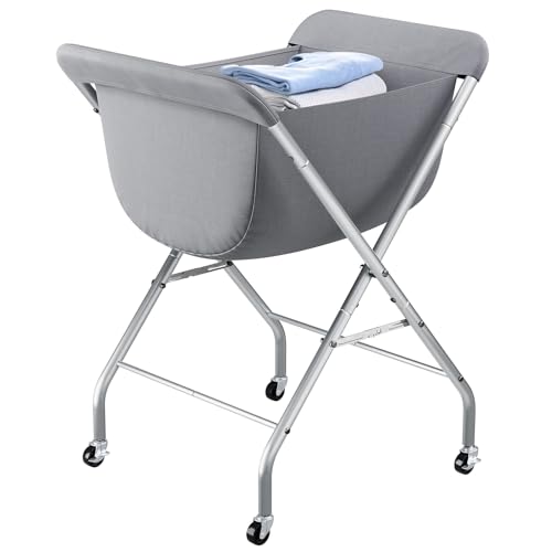 Chariot à linge avec roulettes et freins panier 83cm