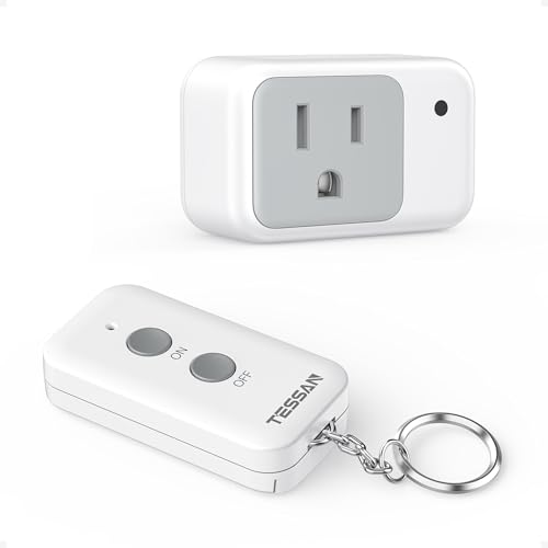 Remote Control Outlet, TESSAN Wireless Light Switch, Electrical Remote Outlet with ON/Off Switch for Indoor String Lights, Lamps, Fan, Small Appliances, 1250W 100ft RF Range 1 Remote + 1 Out