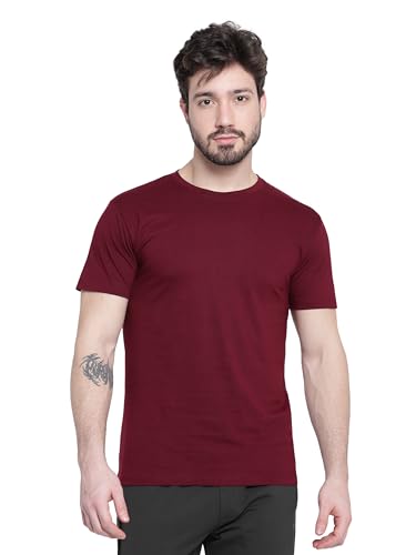 Image of BEYOUNG Cotton Regular Fit Plain T-Shirt for Men | Flexible Round Neck | Casual T-Shirt | Solid T-Shirt | Half-Sleeves | Stylish T-Shirt