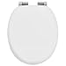 Produktbild Juskys WC-Sitz White  Toilettendeckel 42,5 x 36 cm mit Absenkautomatik in Weiß  Toilettensitz Form oval aus MDF-Holz mit verchromten Scharnieren