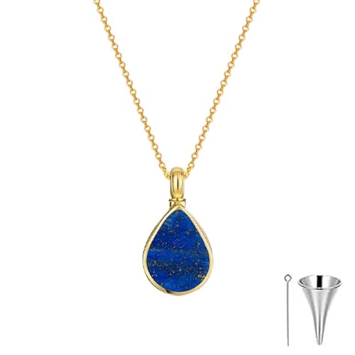 MOLICACI 14K Gold Lapis Lazuli Urn Necklace for Ashes, 10K/14K/18K Real Gold Teardrop Cremation Necklace for Women Keepsake Necklace Memorial Locket Ash Holder