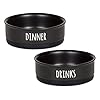 Bone Dry Ceramic Pet Bowls, Dishwasher & Microwave Safe, Non-Slip, Medium Set, 6×2, Black