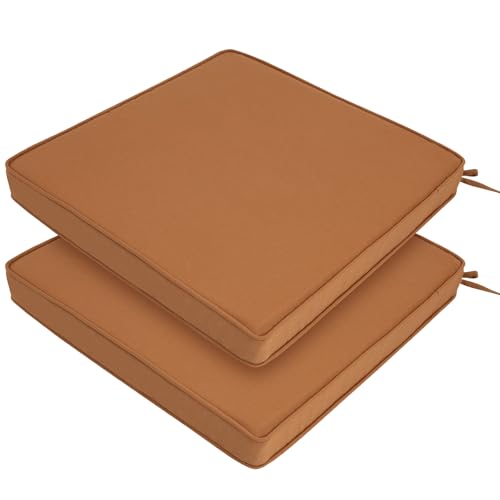 FUNHOME Outdoor Chair Cushions 18x18 Inch,Set of 2,Water Resistant Chair Pads with Ties,Square Seat Cushion 18"x18"x2.5",Patio Chair Cushion for Garden,Backyard Furniture(Caramel Orange)