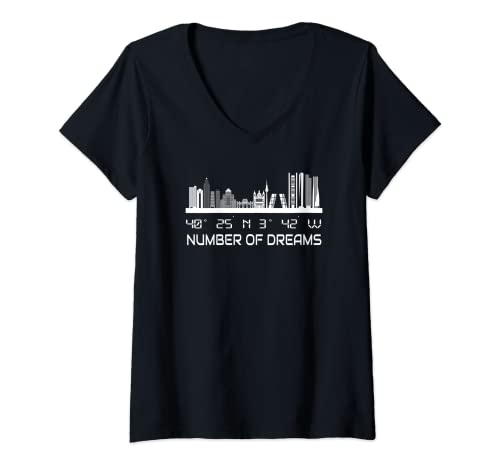 Mujer Coordenadas GPS Geografía España Patria Ciudad de Madrid Camiseta Cuello V