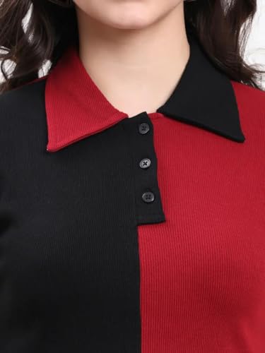 Image of Cotton Ribbed Polo Crop Top for Women - Dual Tone Summer Casual Tee