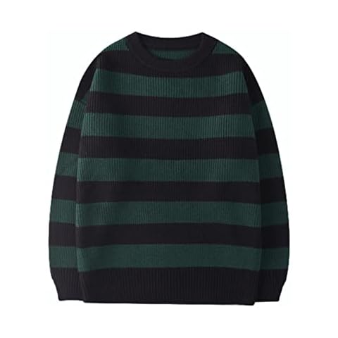 ZXCL Autumn Striped Knitted Sweater Casual Oversized Pullovers Tops Harajuku Loose Warm Jumper Women Sweaters Streetwear-XL,Green black Cover