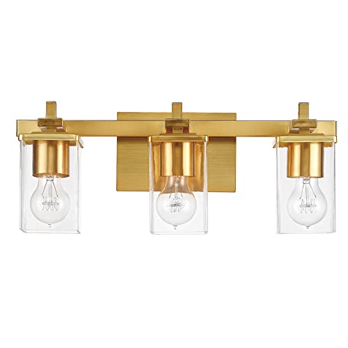Image of Globe Electric 65564 Dakota 3-Light Vanity Light, Matte Brass, Glass Shades