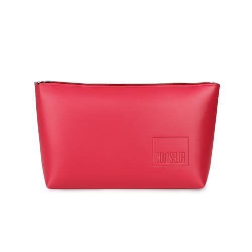 Image of COUNSELOR Makeup Pouch Bag for Men & Women, Vegan Leather Travel Cosmetic Bag, Durable Lining & Smooth Zipper Closure, Toiletry Makeup Organizer Bag for Home & Travel, Kubo (Red)